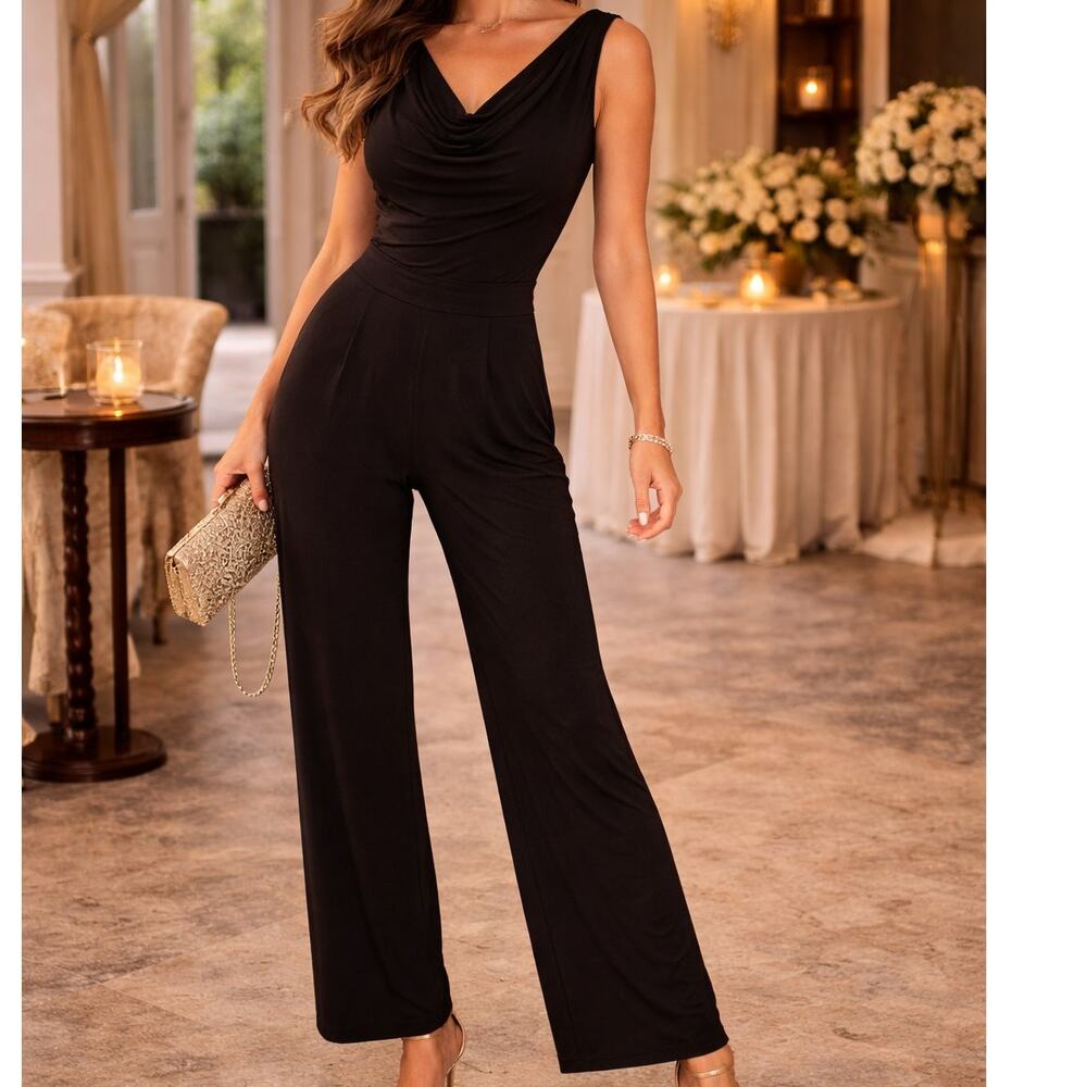 Boston Proper cowl neck jumpsuit 2 sleeveless minimalist flattering old money